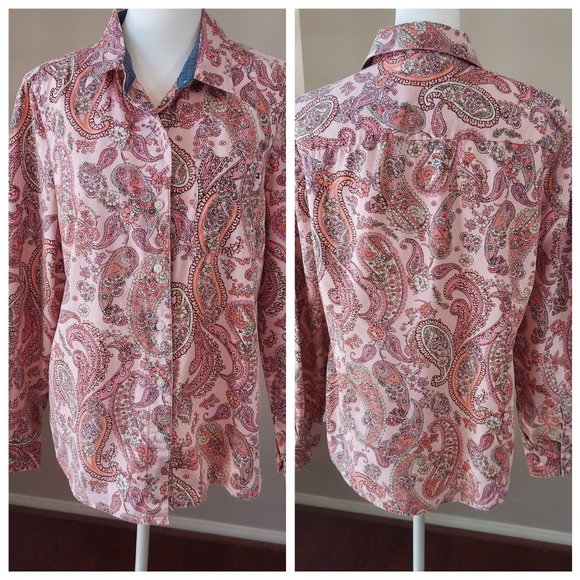 Tommy Hilfiger Tops - Tommy Hilfiger  Pink Paisley Top Button Down LS  Sz M